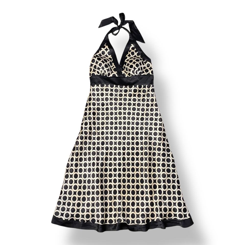 Issue New York Vintage Y2K Black White Silk Halter Party Dress Size 12‎